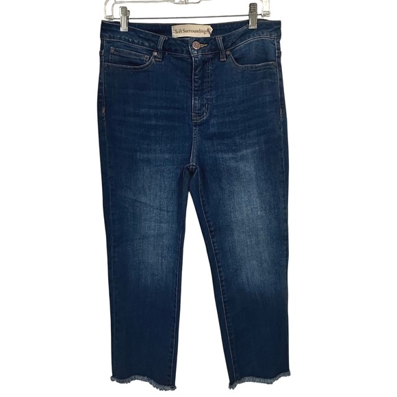 Soft Surroundings Womens Denim Jeans Blue Frayed Hem Cropped Jeans Sz 8P - Picture 1 of 4